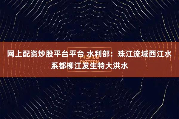 网上配资炒股平台平台 水利部：珠江流域西江水系都柳江发生特大洪水