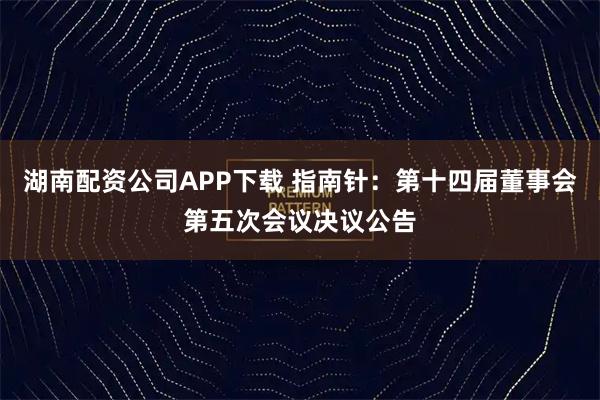湖南配资公司APP下载 指南针：第十四届董事会第五次会议决议公告