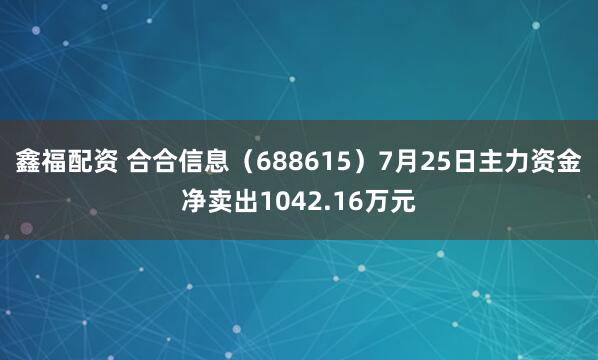 鑫福配资 合合信息（688615）7月25日主力资金净卖出1042.16万元