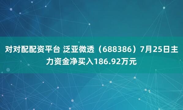 对对配配资平台 泛亚微透（688386）7月25日主力资金净买入186.92万元