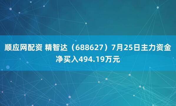 顺应网配资 精智达（688627）7月25日主力资金净买入494.19万元
