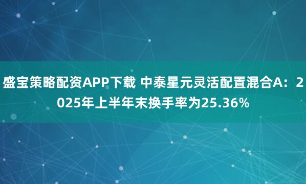 盛宝策略配资APP下载 中泰星元灵活配置混合A：2025年上半年末换手率为25.36%