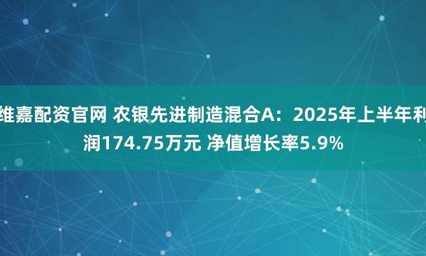 维嘉配资官网 农银先进制造混合A：2025年上半年利润174.75万元 净值增长率5.9%