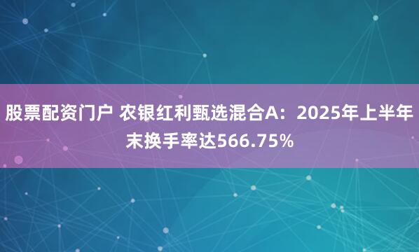 股票配资门户 农银红利甄选混合A：2025年上半年末换手率达566.75%